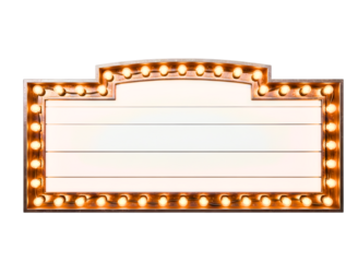 Blank illuminated marquee sign isolated on transparent background