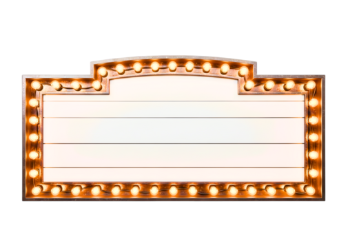 Blank illuminated marquee sign isolated on transparent background