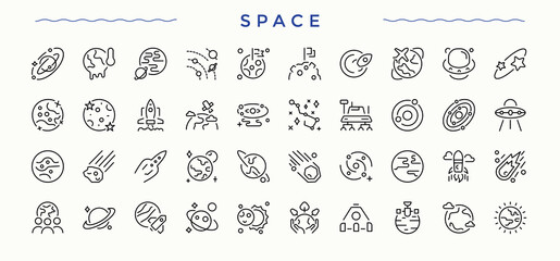 Space modern icon set. Planet icon set. Vector outline icons collection. Included planet, galaxy, asteroid, universe and more. Editable vector. Pixel perfect. © Rubbble