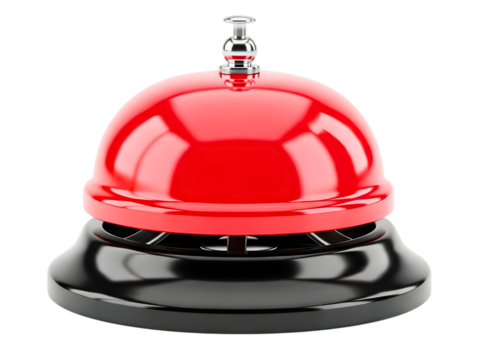 Red hotel reception bell isolated on transparent background