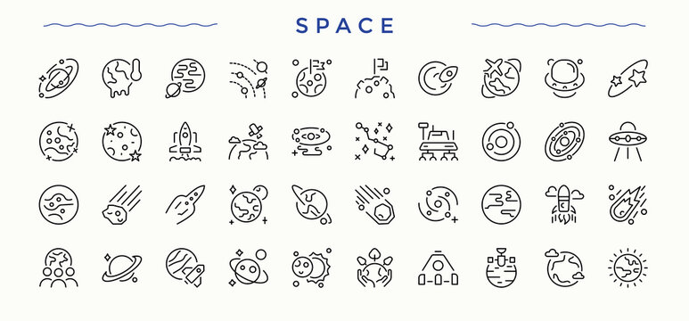 Space modern icon set. Planet icon set. Vector outline icons collection. Included planet, galaxy, asteroid, universe and more. Editable vector. Pixel perfect.