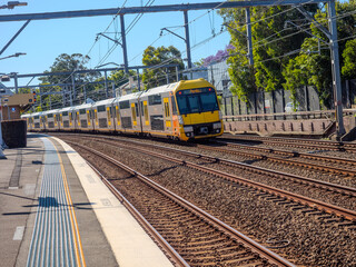 Fototapeta premium 5 November 2025 passenger Train going through Summer Hill train station a suburban Sydney train Station NSW Australia