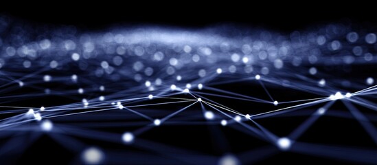 Abstract Network of interconnected dots and lines in blue on black