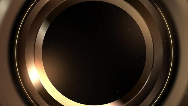 black gold luxury geometric circle with shining background particle. Gold circle glitter animated.