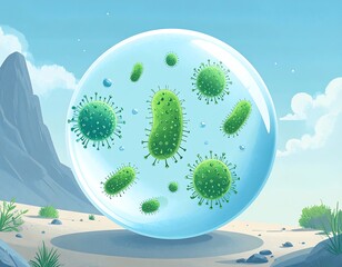 Cartoon bacteria in a bubble
