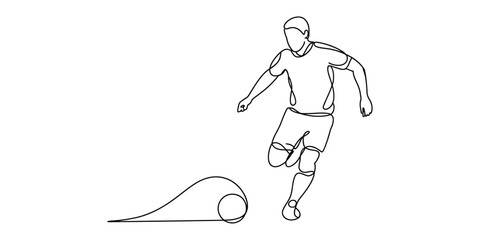 Continuous line art drawing of a soccer player dribbling a ball © Icon_gallery