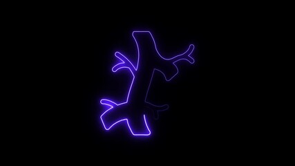 Abstract glowing purple neon tree silhouette on black background organic shape branching structure ethereal light