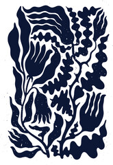 linocut flowers composition