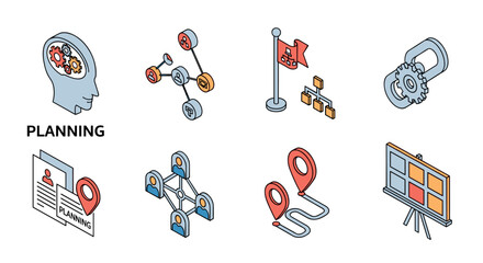 Creative planning and strategy icons in isometric design for business concepts