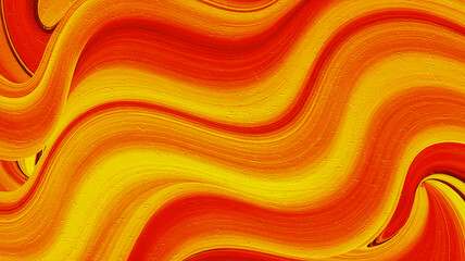 A vibrant abstract digital art piece featuring flowing, curved brush strokes in warm orange and yellow tones.