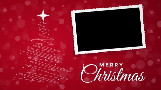 Christmas greeting card featuring a stylized christmas tree, photo frame