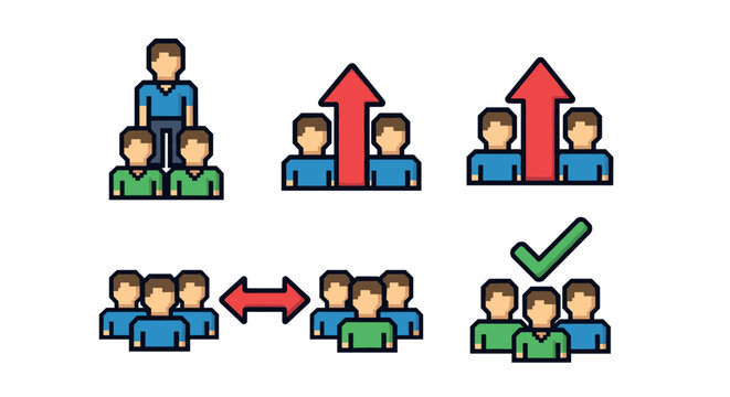 Business team dynamics hierarchy, growth, and collaboration concepts in flat design