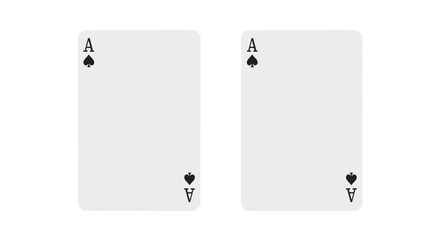 Two empty white playing cards with Ace of Spades symbol isolated on a black background, top view, concept for blackjack, poker, voucher, gift card or discount, mockup for design