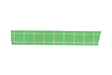 Ripped torn paper adhesive green grid pattern washi tape on transparent background