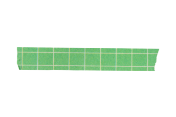 Ripped torn paper adhesive green grid pattern washi tape on transparent background