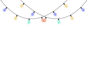 Colorful LED Christmas light pattern with seamless luminous bulbs and holiday garland repetition on transparent background ideal for packaging, fabric patterns, and festive digital artwork
