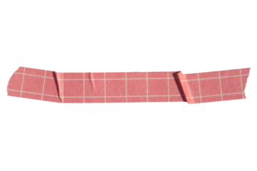 Ripped torn paper adhesive red grid pattern washi tape on transparent background