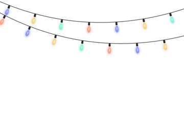 Realistic 3D Christmas lights isolated on transparent background featuring glowing festive bulbs, bright holiday illumination, and decorative garland elements perfect for Xmas greeting cards and seaso