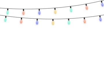 Realistic 3D Christmas lights isolated on transparent background featuring glowing festive bulbs, bright holiday illumination, and decorative garland elements perfect for Xmas greeting cards and seaso