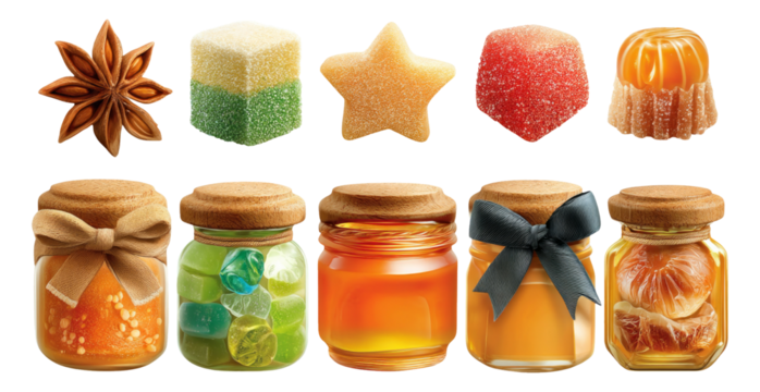 Colorful Candies and Jars with Transparent Background for Creative Designs