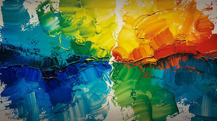 An abstract acrylic painting with a vibrant color palette dominated by deep blue tones in the lower portion and warm yellow and orange hues in the upper section