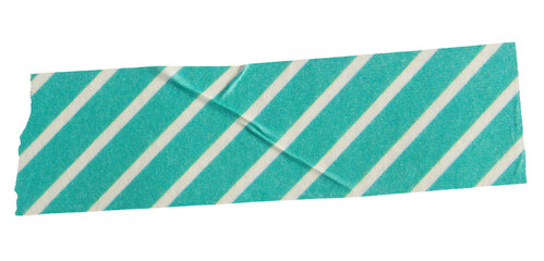Ripped torn striped blue adhesive tape on transparent background, washi tape design element