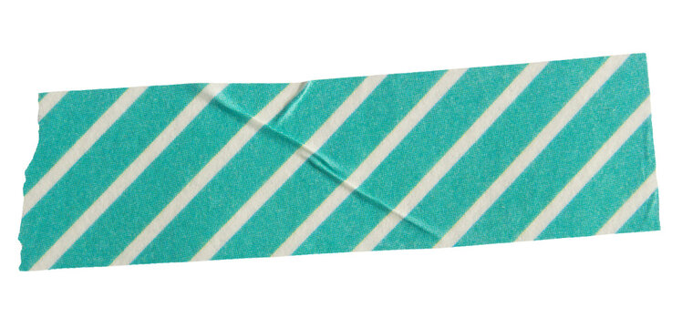 Ripped torn striped blue adhesive tape on transparent background, washi tape design element