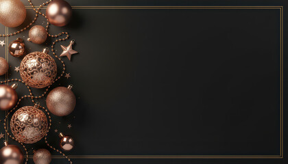Black Christmas Background with Rose Gold Ornaments