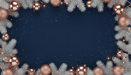 Dark Blue Christmas Frame with Glittering Decorations