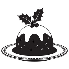 Festive Pudding Dessert with Holly and Icing on a Plate
