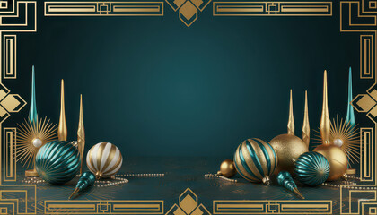 Luxury Art Deco Christmas Frame with Gold Decorations