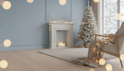 Modern Christmas Interior with Fireplace and Decor
