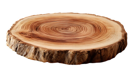 Realistic Wooden Tree Slice Isolated on Transparent Background &ndash; Natural Bark Texture and Annual Rings