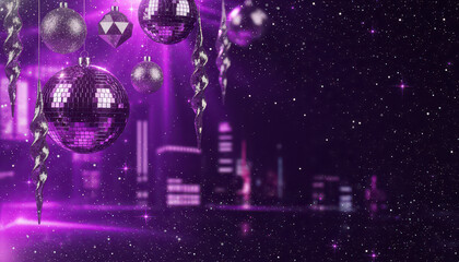 Purple Disco Party Background with Glitter and Ball Lights