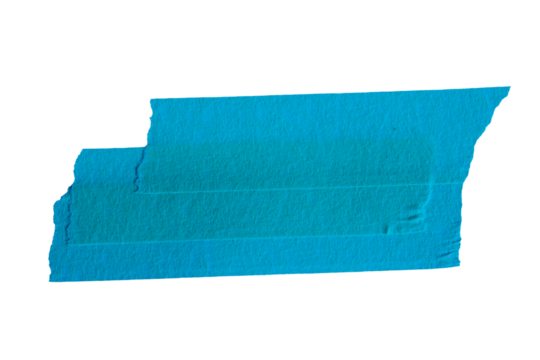 Ripped torn paper adhesive blue masking tape on transparent background, washi tape design element