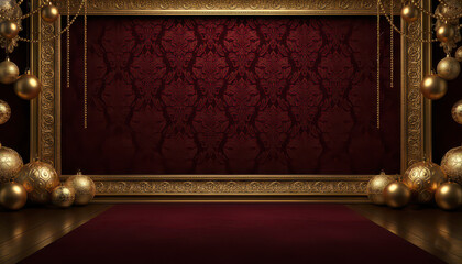 Royal Red and Gold Curtain Stage with Festive Decor