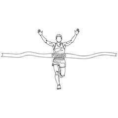 Fototapeta premium Dynamic Line Art Illustration of a Runner Crossing the Finish Line with Arms Raised in Victory