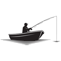 Silhouette of a Fisherman in a Boat on Water
