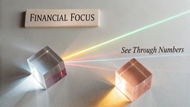 Creative Visualization of Financial Focus with Prisms and Colorful Light Representing Clarity and Understanding in Numbers