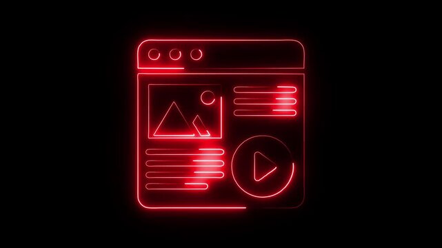 Red neon glowing interface icon representing digital content creation website layout with image placeholder text