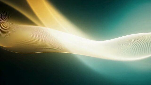 An elegant, abstract background of fine, glowing, stringy lines (gold, white, teal) forming slow, gentle, wavy shapes