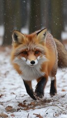 Obraz premium Red Fox Trek Captivating Urban Adaptations of Wildlife in a Seasonal Park During Winter Cold