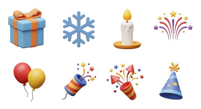 Collection of festive celebration icons for holidays and parties