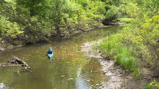 A man is rafting on a boat