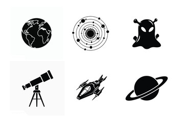 Space and Astronomy Vector Silhouette Icon Set