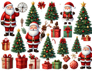Ultimate Christmas bundle of cut-out design elements. Santa, Christmas trees, gif 