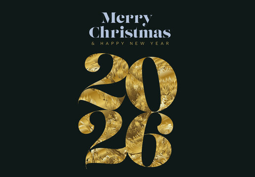 Elegant Merry Christmas & Happy New Year 2026 Gold Design