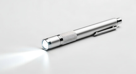 Fototapeta premium Silver Penlight Compact and Bright LED Flashlight for Everyday Use and Detailed Illumination