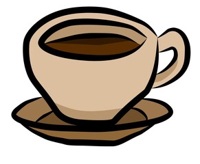 Vector illustration of a brown coffee cup with saucer in hand-drawn minimal style.