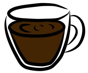 Modern vector illustration of a coffee-filled glass cup in minimalist line art style.